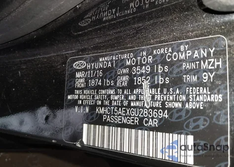 2016 Hyundai Accent Se из США, поврежденный, VIN KMHCT5AEXGU283694